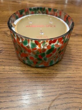 Zodax Spangled Glass Ambered Spice Scented Candle - Red, Green & Gold